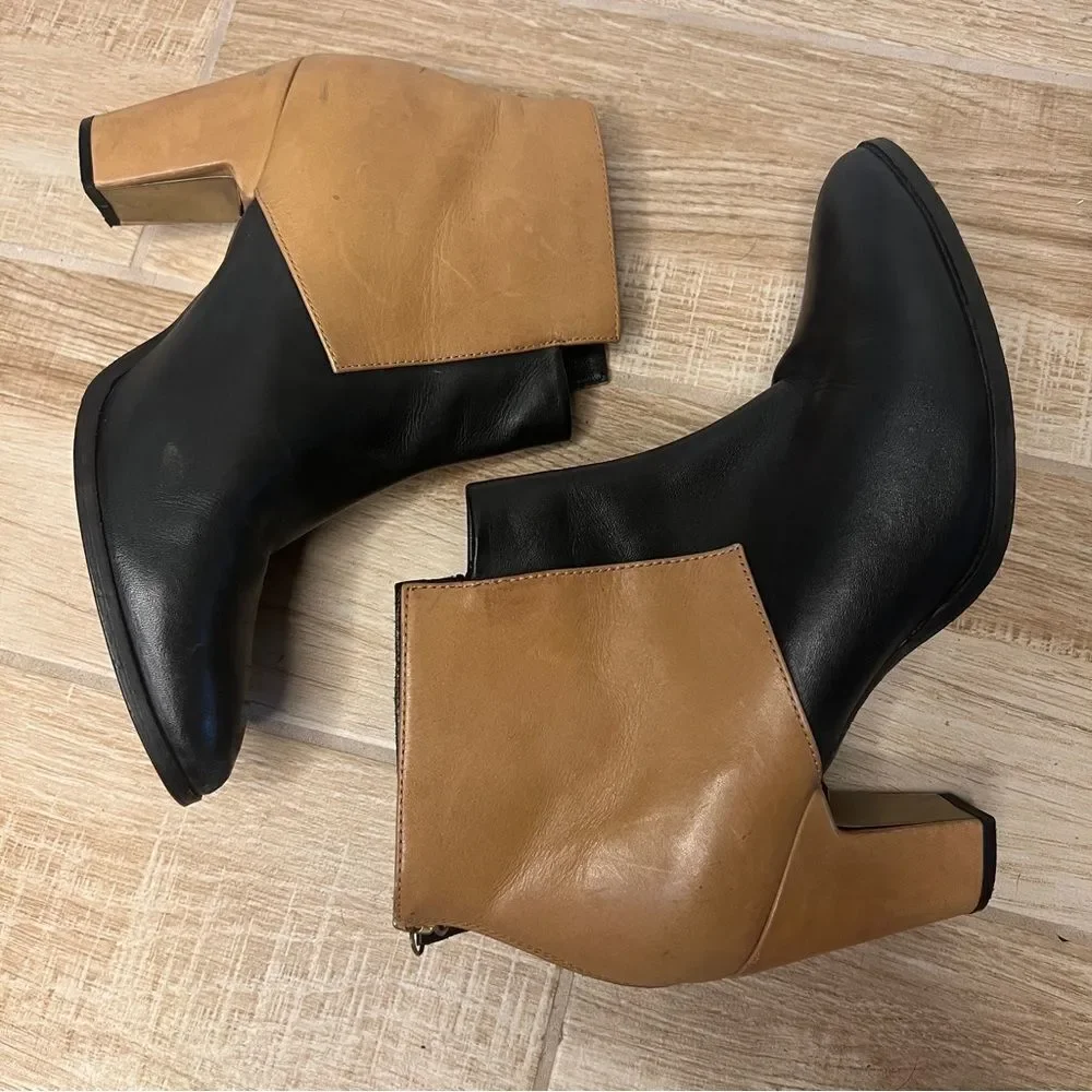 Miista Tan and Black Leather Contrast Heeled Ankle Boot Size EU 40 US 9
